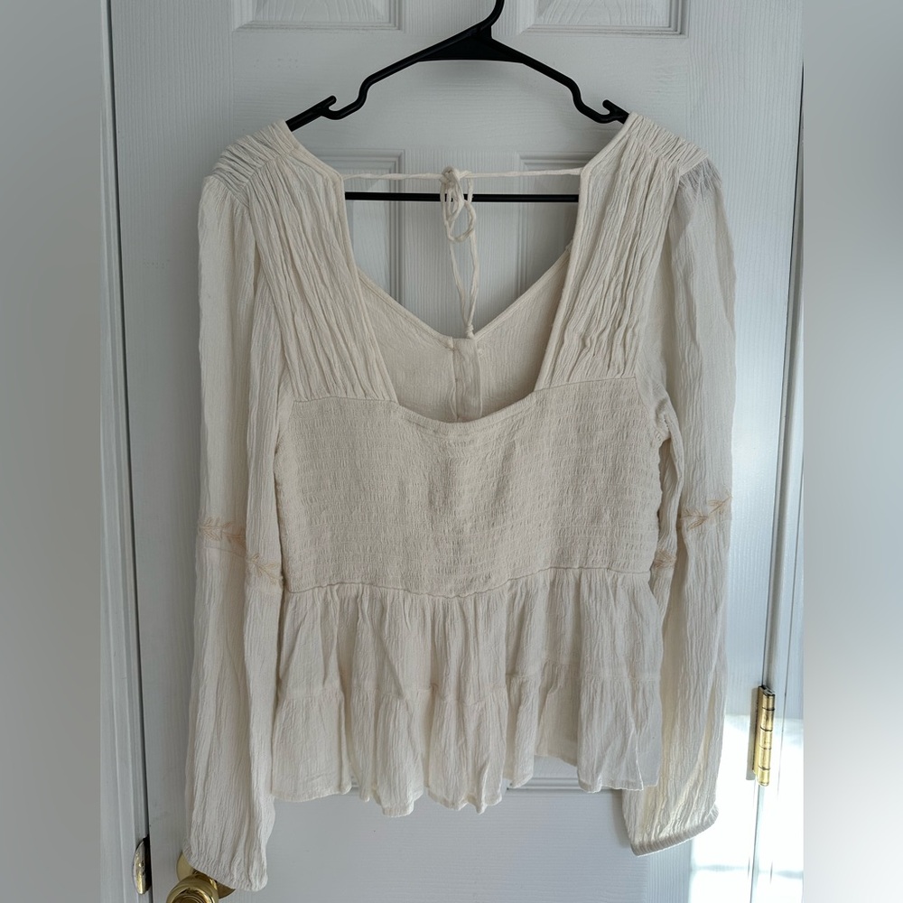 American Eagle Women’s Medium Embroidered Tunic Top Long Sleeves Tiered Boho - Picture 9 of 9